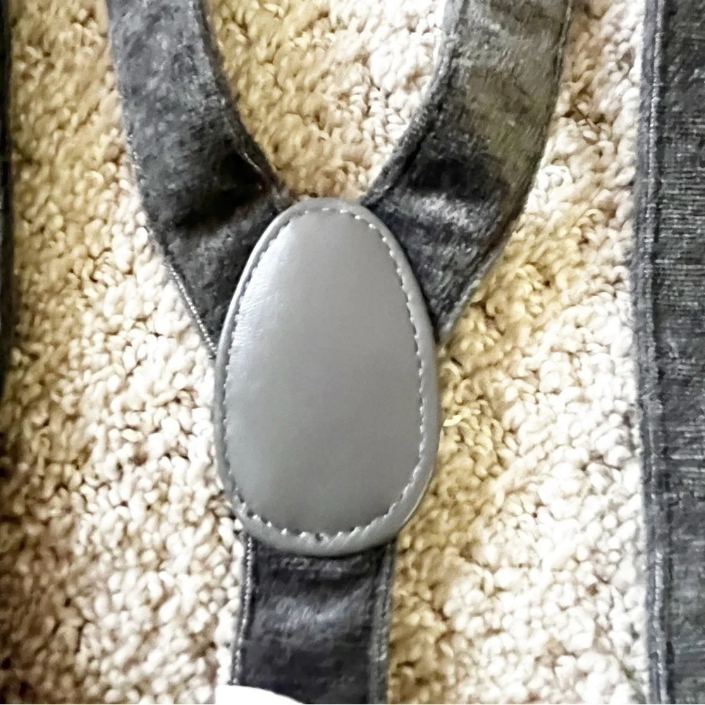 Boys Gray Suspenders Braces Velvet Feel Y-Back Preppy Wedding Silver Clip